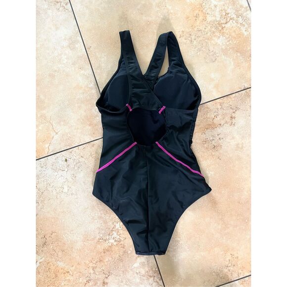 New Athletic High Waisted One Piece swimsuit Hot pink & black Galactic Design S - Picture 9 of 10